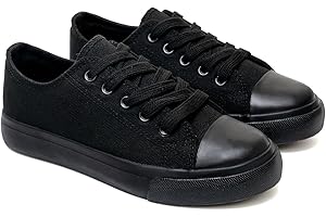 THE FASHION SUPPLY Classic Unisex Low-Top Canvas Sneakers – Boys Girls and Toddler Casual Lace-Up Shoes with Rubber Sole, Includes Extra White Shoelaces