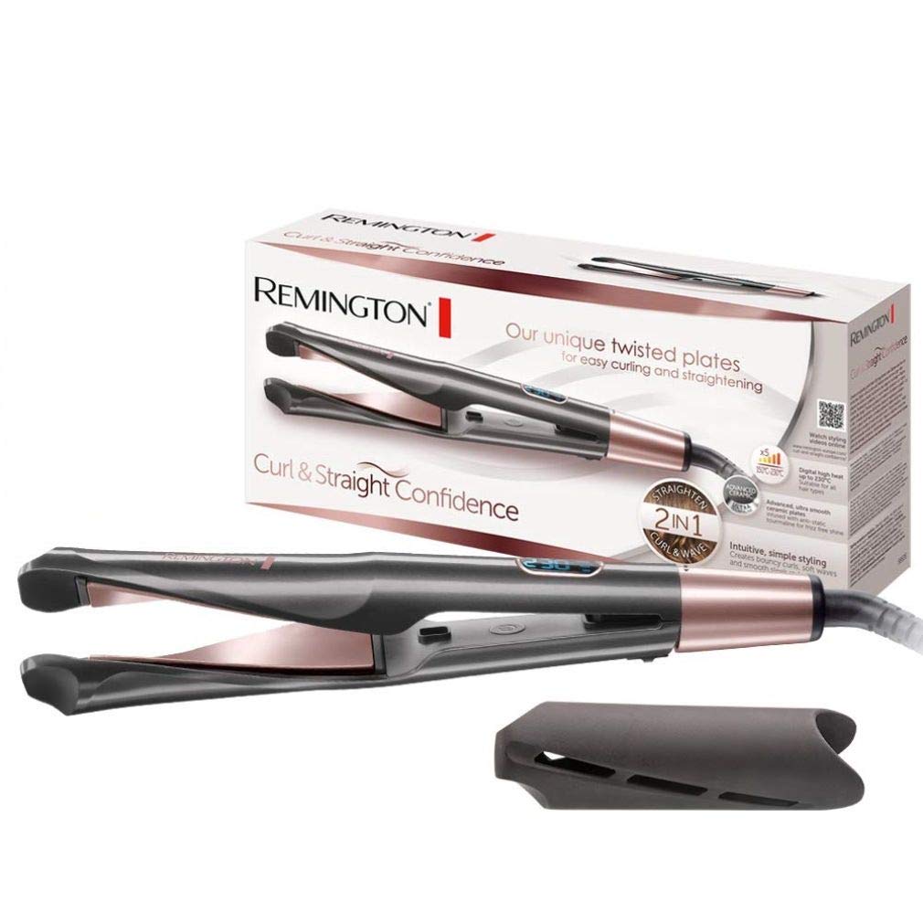 Remington Glätteisen und Lockenstab - Curl/Straight Confidence 2in1 Multistyler [Upgrade] (geschwungene Stylingplatten zum Glätten, Locken, Wellen) 150-230°C, [Amazon Exklusiv]