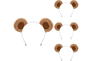 Beviliu 4 Count Bear Ears Headband, Fluffy Brown Head Wear for Party Halloween Cosplay Makeup Washing Face Adults Gift