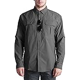 Flyplus Men's Long Sleeve Fishing Shirts Quick Dry Breathable Water Resistant Zipper Pockets Tactical Shirt for Hiking