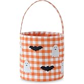 DYSHAYEN Halloween Basket, Orange Gingham | Reusable, Empty, Easy-Carry Handle, Foldable, for Trick or Treat, Party Favor Supplies