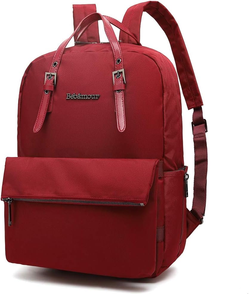 Bebamour Fashion Nappy Changing Bag Multifuntional Baby Bag Can be Use as Tote Rucksack and Messenger Nappy Bag, Wine Red