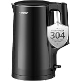 COMFEE Electric Kettle, 1.7L, Auto Shut-Off, 1500W, Black, stainless steel | 100% stainless steel interior, two-Level open lid, 1500W fast boiling, double wall design for safety, cool touch, keep warm