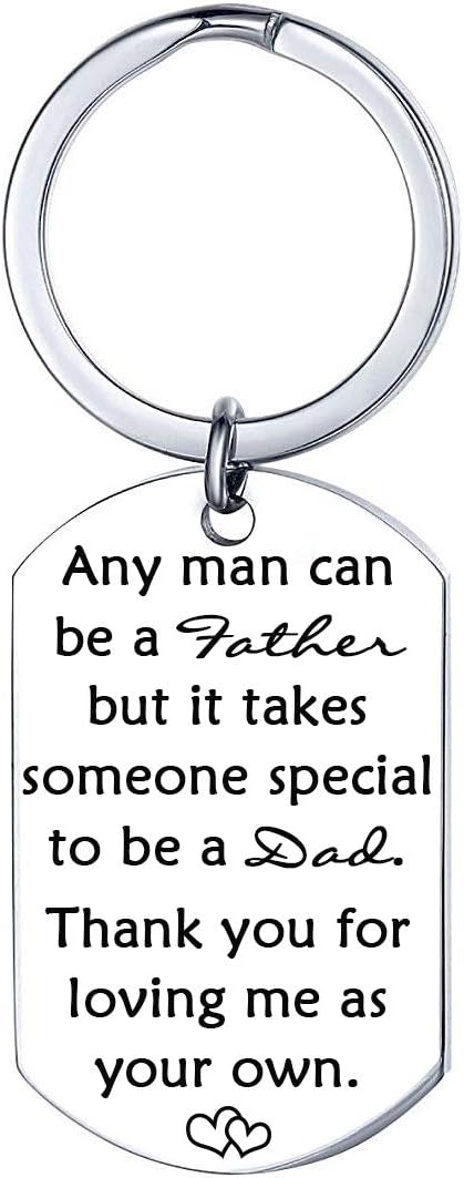 XGAKWDXGAKWD Step Dad Father in Law Keychain Gift, Any Man Can Be a Father Thank You Loving Me as Your Own, Father's Day Daddy Papa Birthday Christmas Keyring