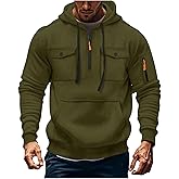 FOCLMP Tactical Hoodies for Men Quarter Zip Up Fleece Pullover Sweatshirt Loose Fit Workout Cargo Hoodie with Zip Pockets