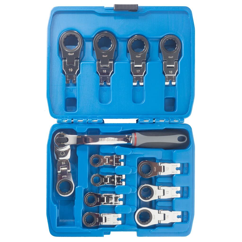 SW-Stahl S1588 Ratchet Ring Spanner Set Bi-Hexagonal Chromium-Vanadium