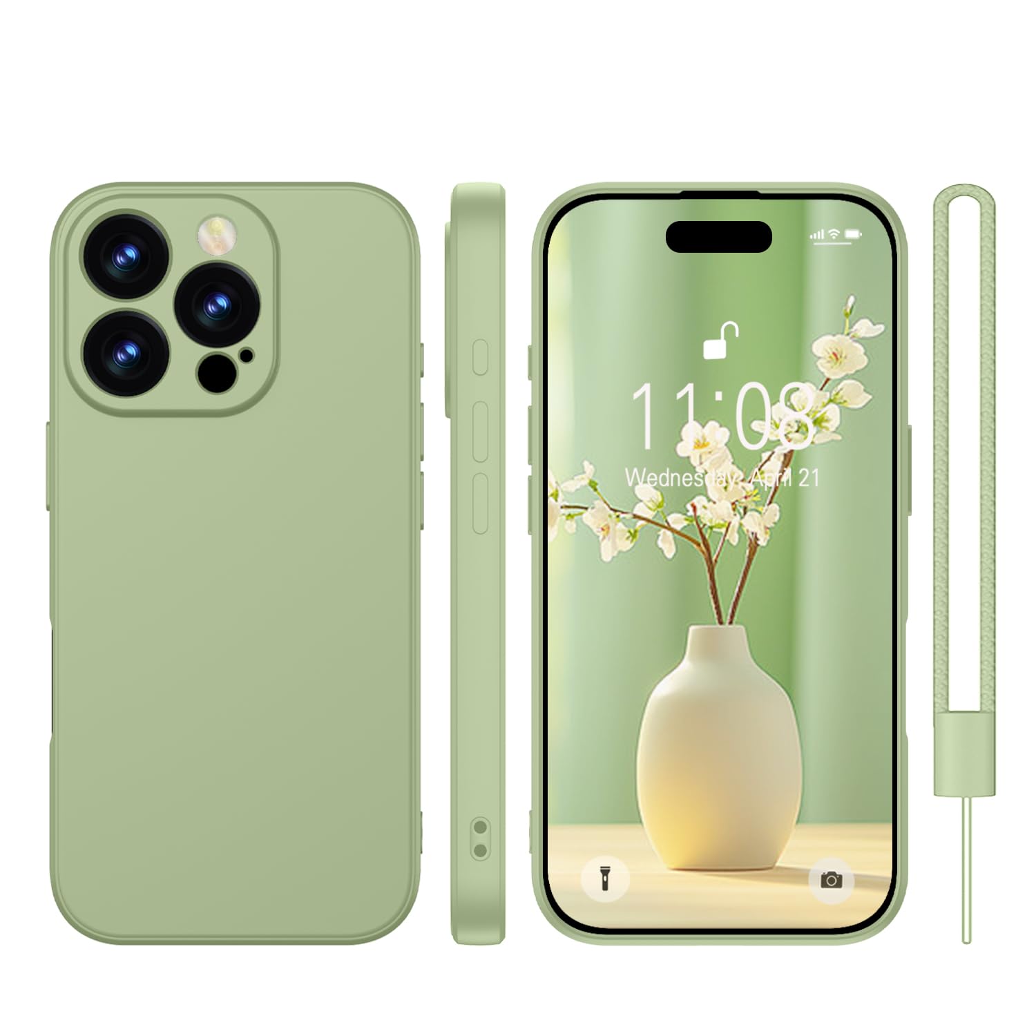 KPPIT for iPhone 16 Pro Max case silicone,for iPhone 16 Pro Max Phone case shockproof 6.9",Full camera coverage Military-Grade Protection 360°,With hand strap slim Case-Matcha Green
