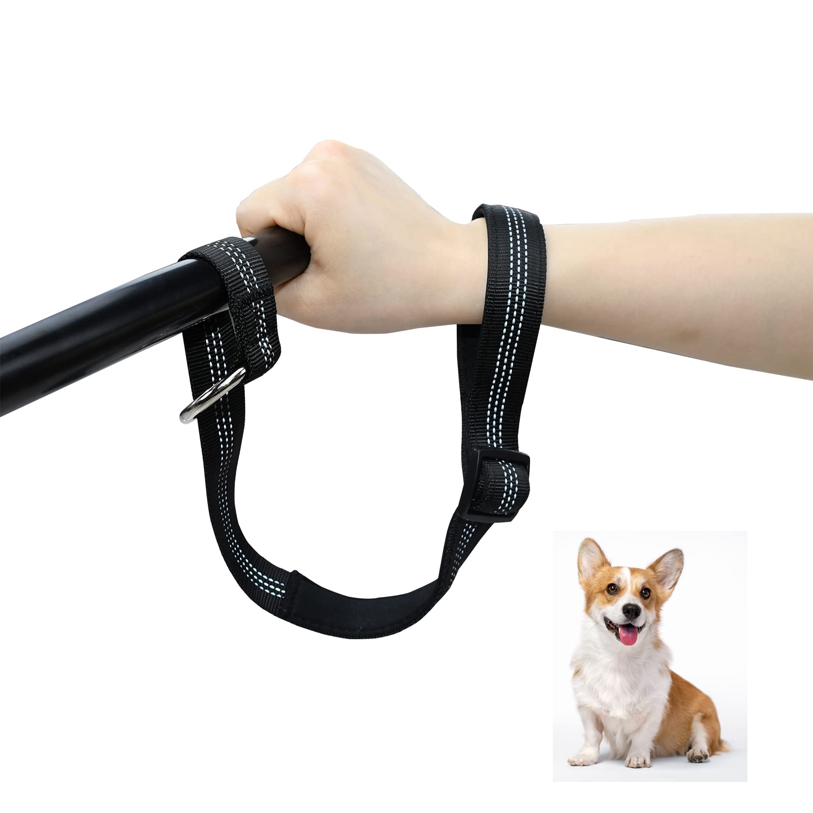 TEKCAM Dog Wrist Safety Strap Adjustable Pet Short Strong Dog Leash with Comfort Padded Handle Anti Dislodging Baby Stroller Wrist Strap with Reflective Lead for Walking Training