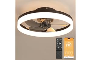 19.7" Ceiling Fan Light Fixture, Semi-Enclosed Flush Mount Low Profile Ceiling Fan for Safe Use, 6 Speeds, Reversible, LED Di
