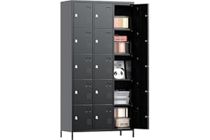 Aobabo 15 Doors Metal Storage Locker for Employees, Locker with Lock and Metal Leg for School Office Gym, Industrial Steel Storage, Black, Assembly Required