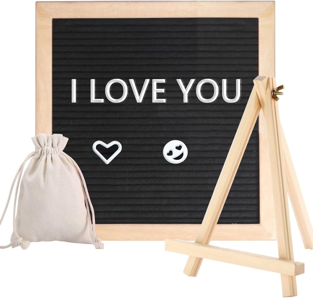 Veliis Felt Letter Board with Tripod Stand, 10 x 10 Oak Frame Changeable Wooden Message Board Signs- Hundreds of White Plastic Letters Numbles Symbols Emojis, Wall Mount, Storage Bag, Perfect gift