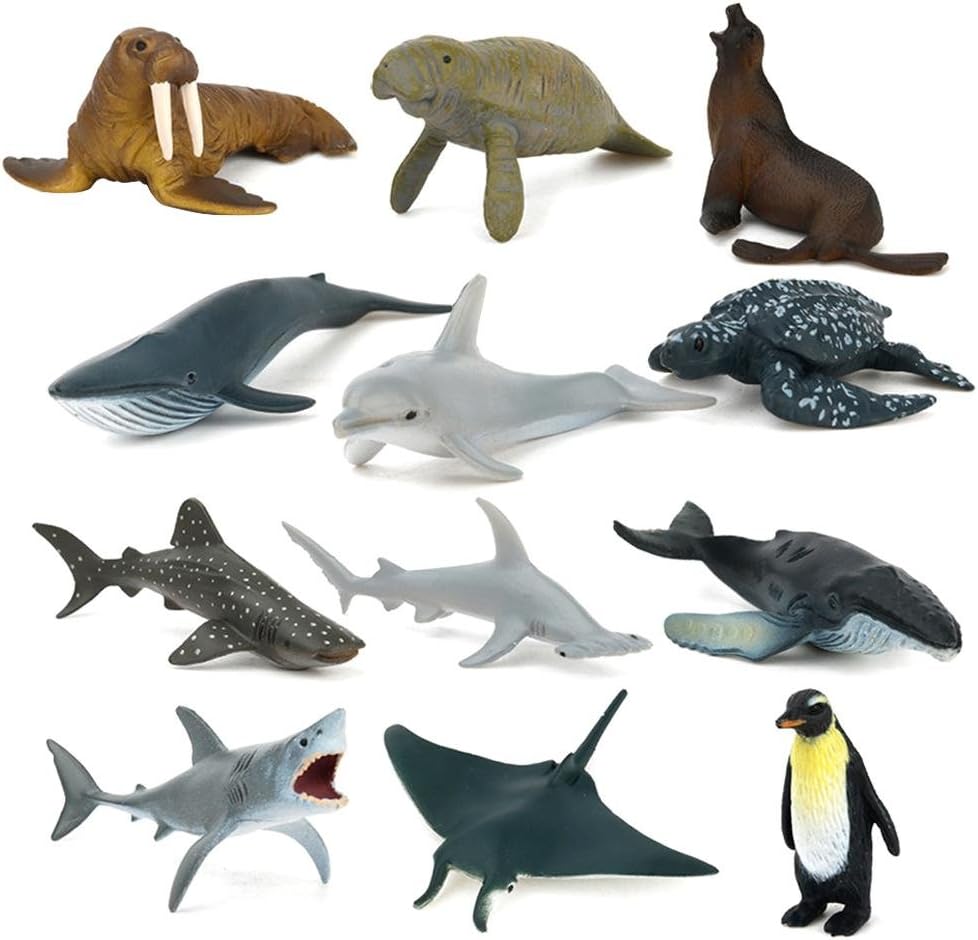 IrahdBowen 12PCS Simulated Marine Animals Figures Animal Toys Environmentally friendly and non-toxic Kids Educational Learning Toys Mini Plastic Marine Animals Models Toys Kit