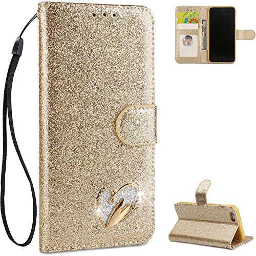 iPhone 6 Case Wallet, iPhone 6s Phone Case with Card Holder, FNBK iPhone 6s Case Front and Back Protection PU Leather Flip Cover with Strap Card Slots Glitter Sparkle Bling Designer