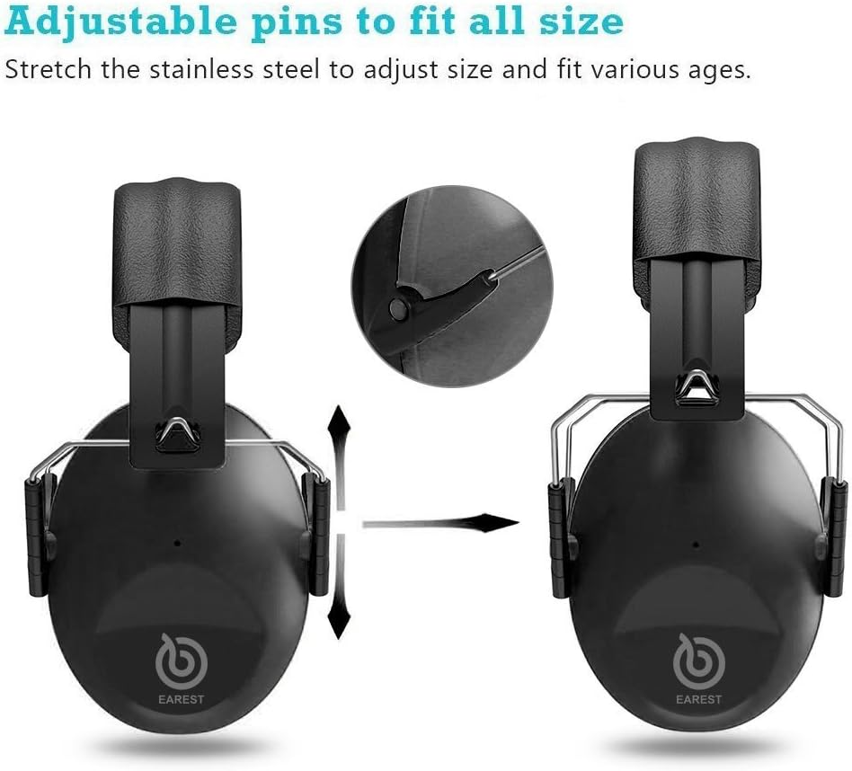 EAREST Noise Reduction Safety Earmuffs NRR 20dB Professional Hearing Protection Folding-Padded Ear Cups Shooting Hunting Protection with Carrying Bag for Kids Baby (Black) - Image 3