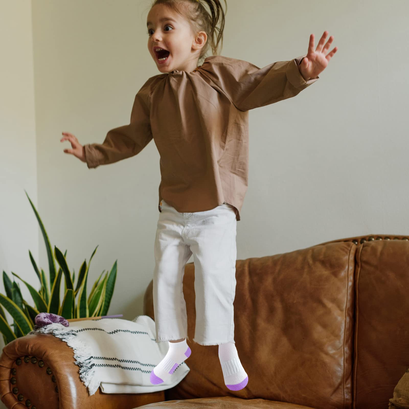 Bemeol Girls Socks 12 Pairs Ankle Athletic Socks Cotton Sports Sock For Little Big Kids