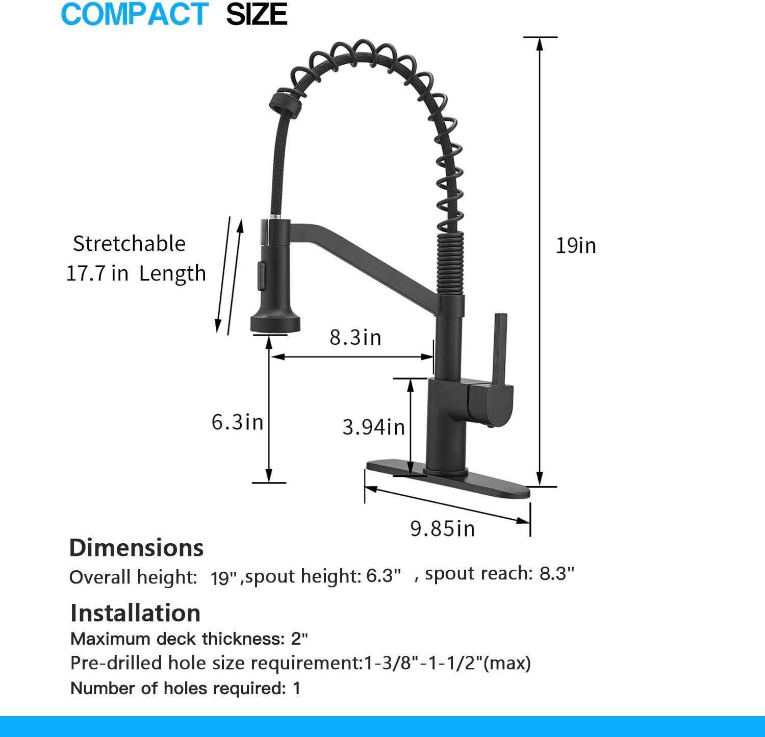 OWOFAN Kitchen Faucets with Pull Down Sprayer Solid Brass Matte Black Industrial Single Handle One Hole Or 3 Hole Faucet for Farmhouse Camper Laundry Utility Rv Wet Bar Sinks - - 