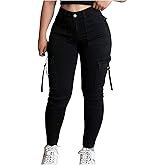 MakeMeChic Women's Zipper Fly Cargo Jeans Skinny Y2K Denim Pants Teousers with Pockets