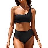 Tempt Me Women Two Piece Swimsuits Ribbed One Shoulder Bikini Sets Mid Waist Bathing Suit