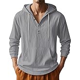 TAFLE Men's Linen Hoodie Lightweight Hawaiian Shirt Casual Beach Shirt with Pockets