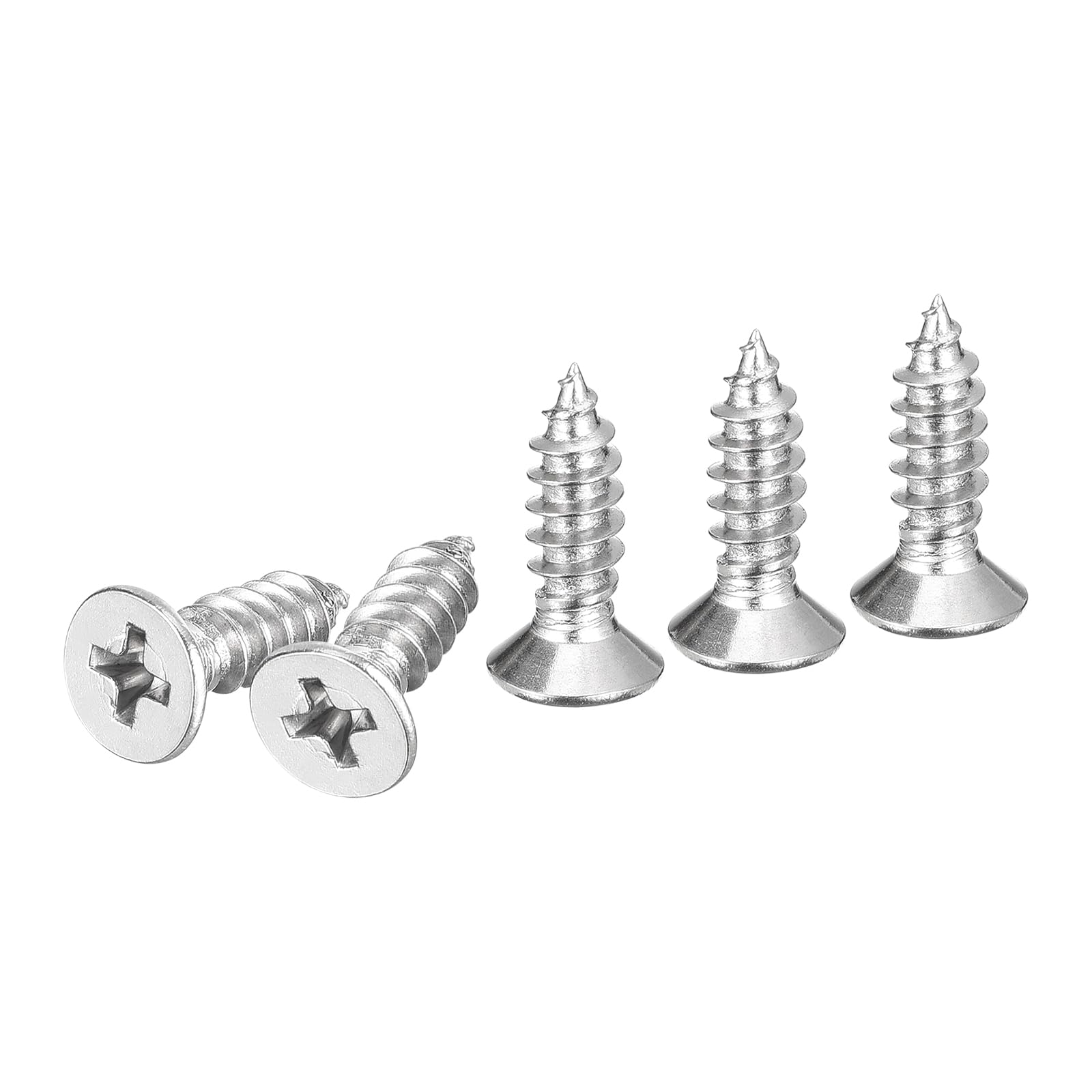 DTGN 50Pcs M6x20mm Flat Head Wood Screws, 304 Stainless Steel Phillips Self Tapping Screws - Good for Woodworking, Furniture - Silver