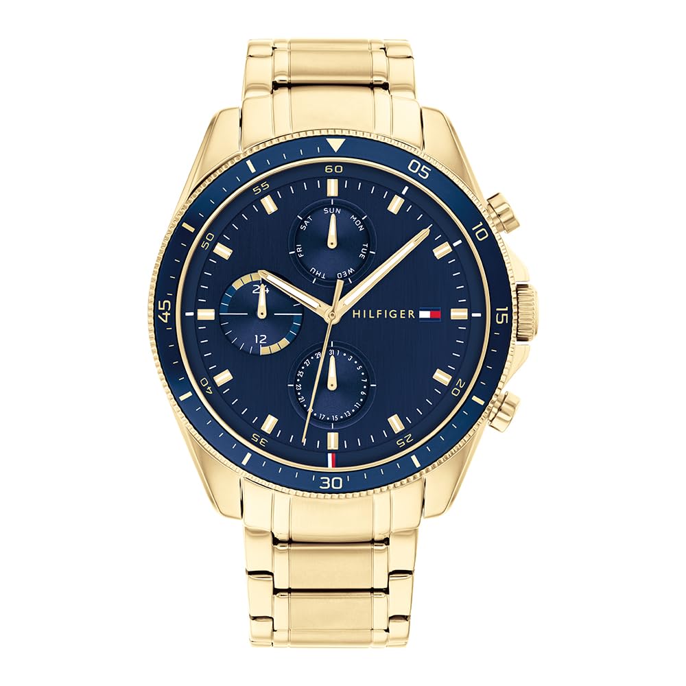 Tommy Hilfiger Analogue Multifunction Quartz Watch for Men with Gold Colored Stainless Steel Bracelet - 1791834