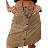 Happy Sailed Womens Corduroy Skirts Fall Winter High Waisted Button Down A-line Short Mini Skirt with Pockets