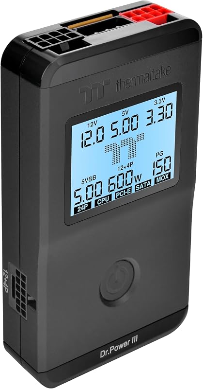 Dr. Power III ATX Tester di alimentazione/supporto fino a ATX12V v3.1 con connettore PCIe 12+4pin/uscita tensione per +12V, 5V, 3.3V e +5Vsb, AC-069-OO1NAN-A1