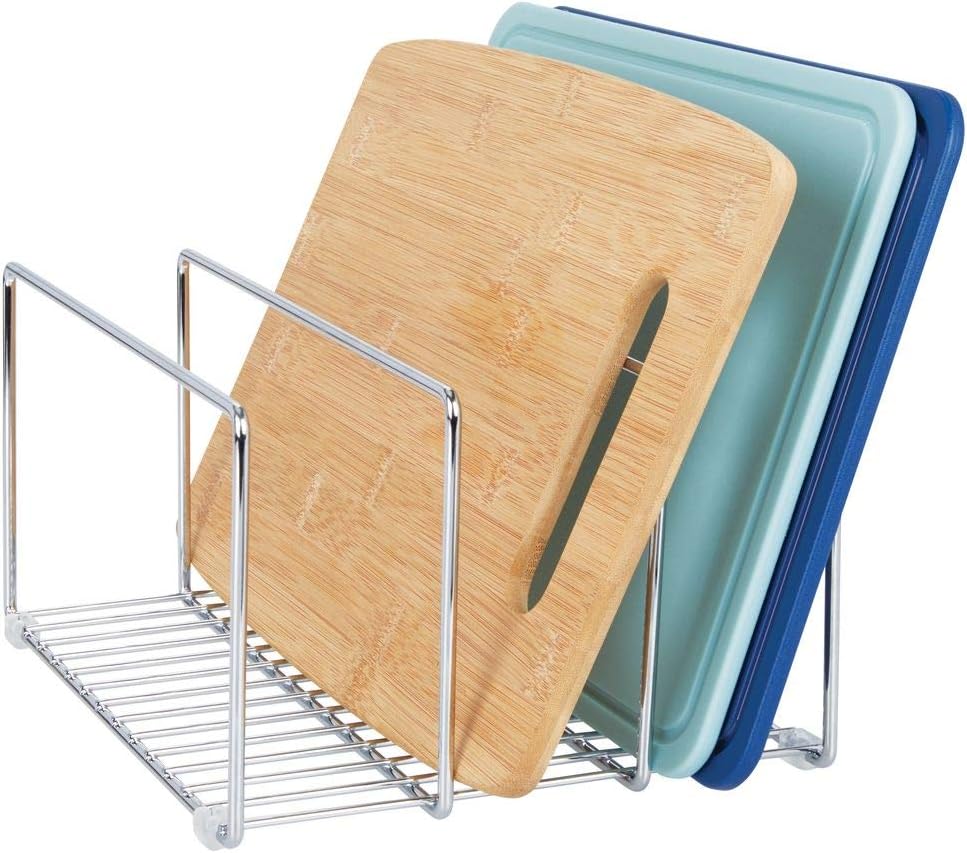 mDesign Baking Tray Rack - Wire Rack for Sorting Trays Pans and other Cookware Items - Free-Standing Pan Stand for the Kitchen - Chrome - Image 5