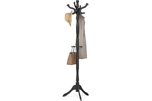 VASAGLE Coat Stand, Solid Wood Freestanding Coat Rack with 11 Hooks, Hall Tree for Bags, Purses, Hats, for Entryway, Hallway,