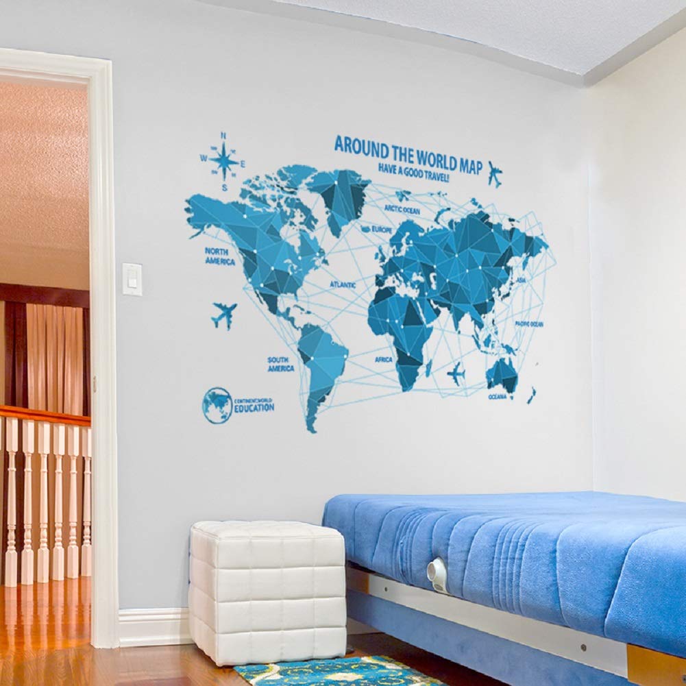 大流行中 Sworna 赤ちゃん部屋シリーズ 大型 ブルー 世界地図 Diy はがし ビニール 壁画 壁アート デカール ステッカー 子供 赤ちゃんのリビングルーム 幼稚園 教室 廊下 プレイルーム 寝室用 高さ22インチ X 幅39インチ B017wbzswy 新しい到着 Ijsl Pubmedia Id