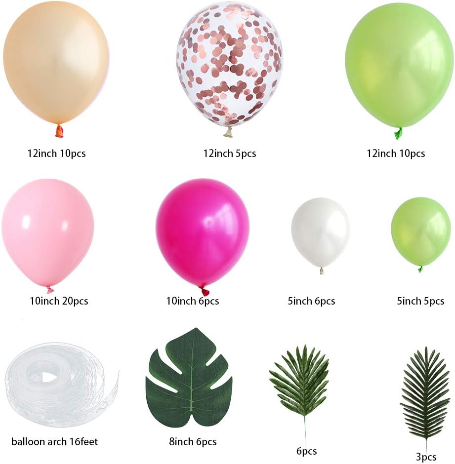 DUBEDAT Tropical Balloons Garland Kit DIY Balloon Arch Garland with Palm Leaves and Balloon Strip for Tropical Theme or Birthday Bride Party Decorations: Health & Personal Care