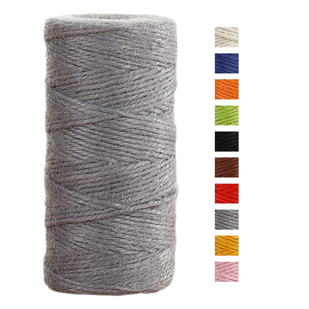 JeogYong Jute Twine String 2mm x 100m Natural Coloured Jute String 3-ply Garden Twine Kitchen Cord Thick Jute Rope for Decoration Floristry, DIY Arts & Crafts, Bundling, Wrapping Gifts (Gray)
