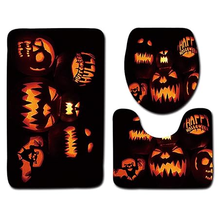 VEMOW Heißer Halloween Schwarze Katze WC Sitzbezug und Teppich Badezimmer Set Halloween Decor(D, 45cmX37.5cm(Tankdeckel))