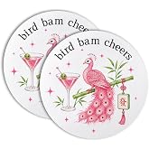 Vgrti Bird Bam Cheers Pink Drink Coasters Set of 2 Mahjong Lover Gifts | Mahjong Gifts for Women Girls Players Sisters, Mahj Game Night Party Coffee Cup Mats for Home Bar Office Desk Decor