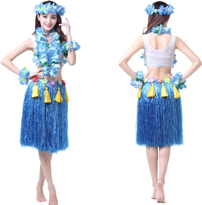 Amazon.com: 60 Cm 6 pcs /set Lady Thicken Hawaiian Hula Grass Skirt Costumes Party Skirt (Blue 