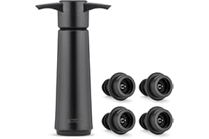 WOTOR Wine Saver Vacuum Pump with 4 Stoppers, Wine Stopper, Wine Preserver, Reusable Bottle Sealer Keeps Wine Fresh, Ideal Wine Accessories Gift (Curve Handle)