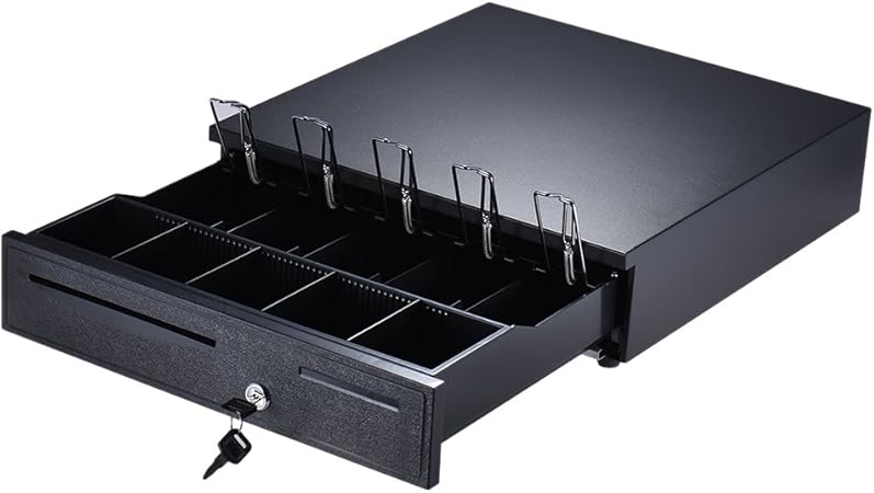 Amazon Aibecy キャッシュドロア ５札 5硬貨 調整可能 可動式コイントレー 手動 自動両方対応 黒 レジスター本体 文房具 オフィス用品