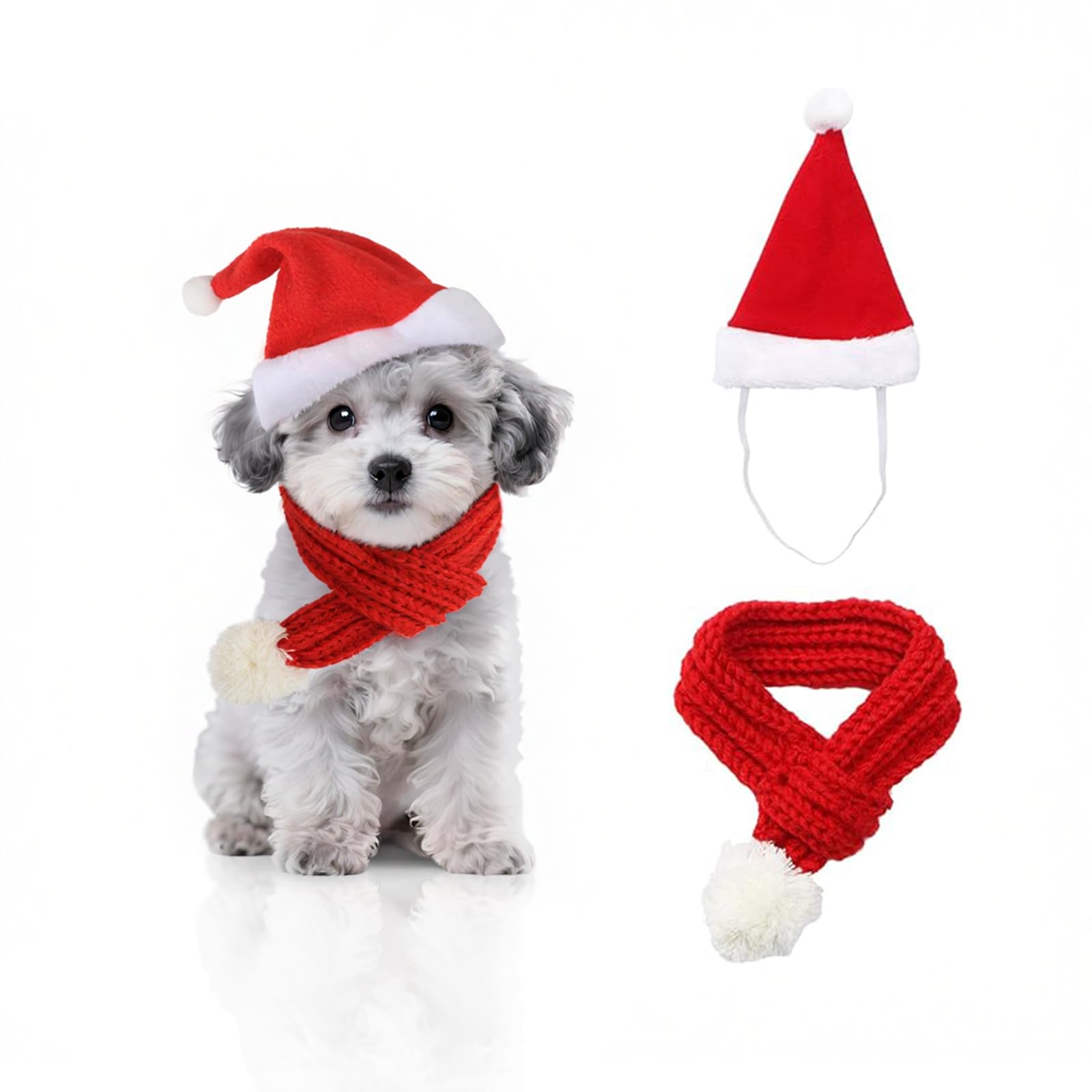 Dog Christmas Outfit Christmas Pet Knit Scarf Red Pet Scarf Santa Hat Xmas Pets Costume Accessories for Puppy Small Dogs Cat (S)