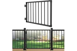 SUNCRAFTS Deck Fence Gate Outdoor, 38″ Gate for 42″ Deck, Black Heavy Duty Steel Anti-Rust Door with Cuttable Width (Up to 48"), Metal Gate for Residential, Yard, Patio, with Hinges and Latch