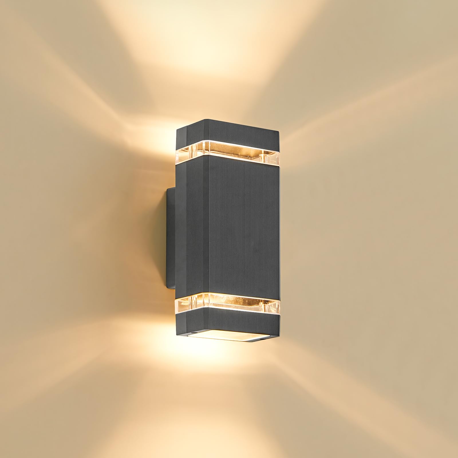 LMP Up Down Outdoor Wall Lights Mains Powered, IP65 Waterproof Outside Wall Lights, Square Porch Front Door Light Electric, GU10 External LED Lighting Exterior Sconce Wall Mounted for House, Grey