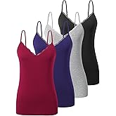 Vislivin Plain Camisole for Women Lace Tank Tops V Neck Adjustable Cami Sexy Undershirts 4 Pack