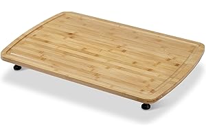Bamboo Noodle Board Stove Cover 30x20 Inch, Wood Stove Top Cover Cutting Board with Adjustable Legs & Juice Grooves, RV Sink 