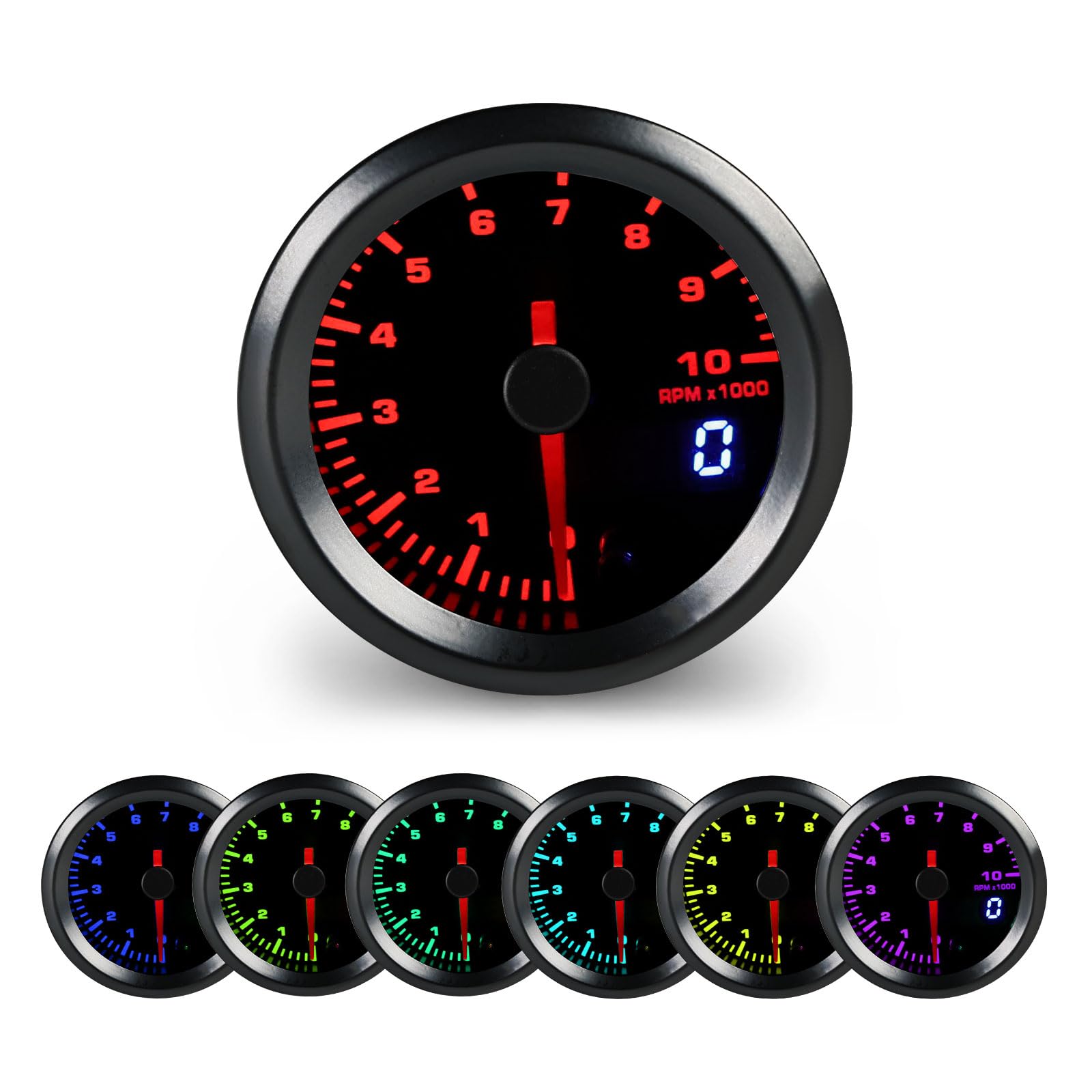 Photo 1 of WATERWICH Tachometer 0-10000 RPM Gauge Meter Kit 7 Color 2-1/16" 52mm for Boat Marine Car Auto Truck