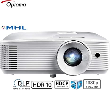 Optoma 3400 Lumens 1080p Home Theater Projector -White (HD27HDR) - (Renewed)