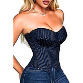 ChiaoLezhee Corset Top for Women, Sexy Lace Up Overbust Bustier, Strapless Zipper Side Tops, Office Club Going Out Outfits