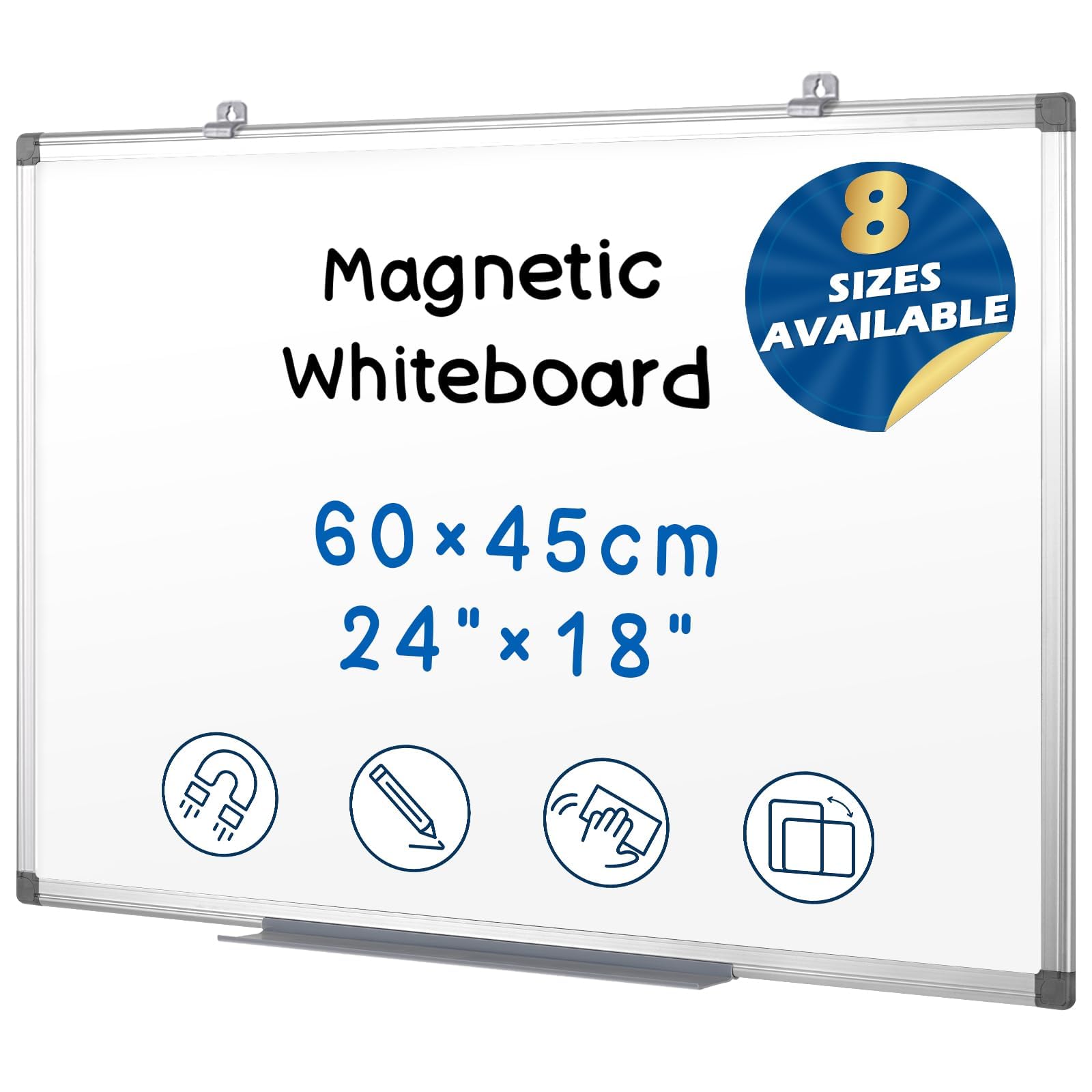 Swansea Whiteboard Magnetic Board A2 Dry Wipe Board for Office School Home, Wall Mount, Aluminum Frame, 60x45cm