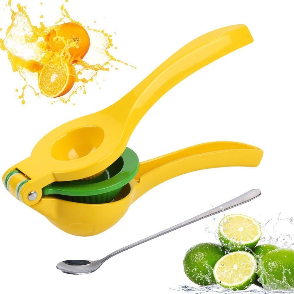 Little cute Lemon Squeezer, New Premium Quality Metal Lime Squeezer Manual Citrus Press Juicer 2-in-1 with Long Handle Spoon