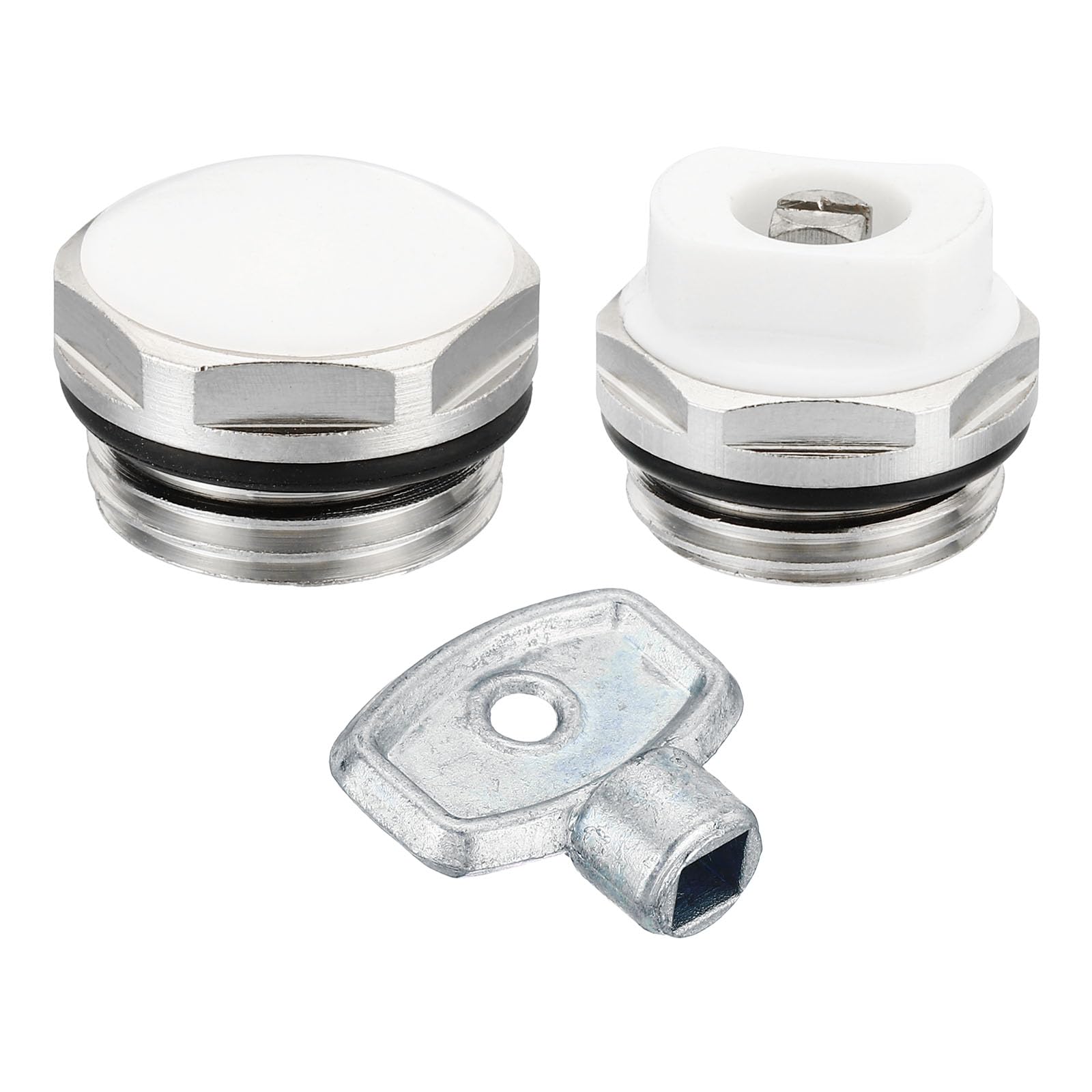 PATIKIL 1/2" BSP Male Thread Manual Radiator Air Vent Plug Valve Kit with Key, 2 Pack Nickel Plated Brass Plugs for Radiator Heater, Silver White