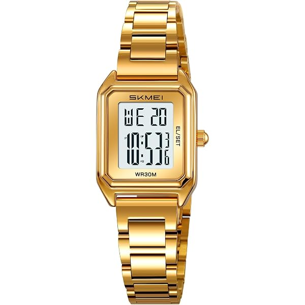 Gold Digital Watch for Women Square Stainless Steel Waterproof LED Date Alarm Buy MASTOP Gold Digital Watch for Women Square Stainless  main image 3
