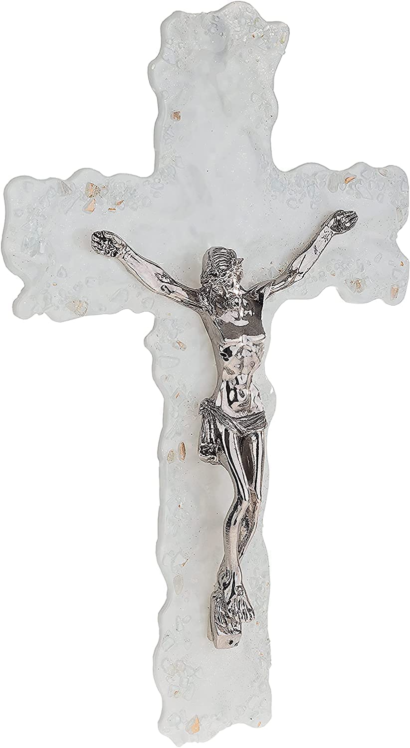 Sospiri Venezia Crucifix in Murano Glass Decorated Religious Wall Cross Objects Venice Gift Idea Made in Italy (cm17x26)